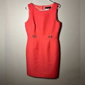 Tahari Levine sleeveless dress in coral / vivid pink with gold accents (10)